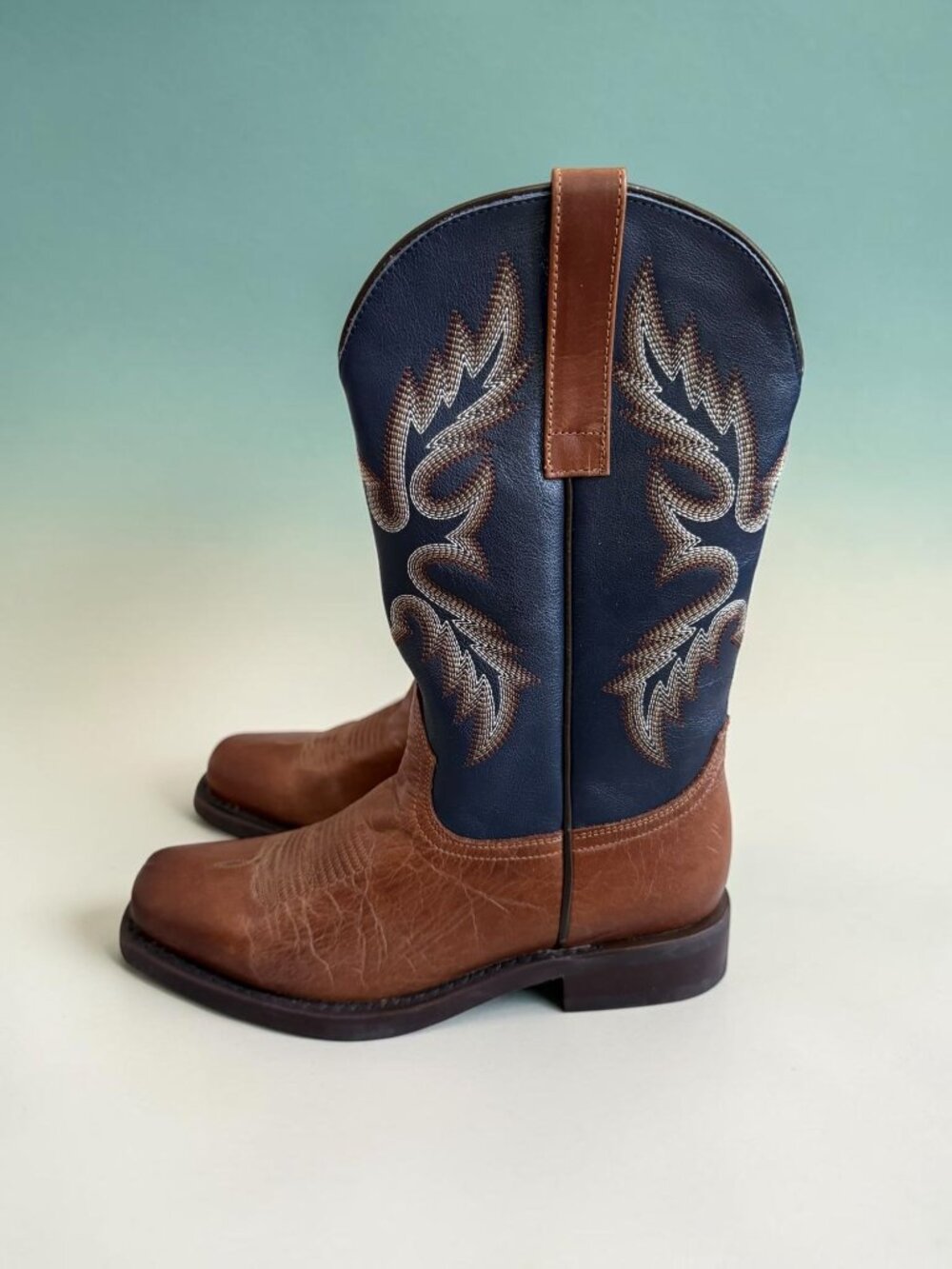 MASTERSON BOOT CO Women’s Navy Brown Leather Cowboy Western Boots Sz 9.5 NEW NWO